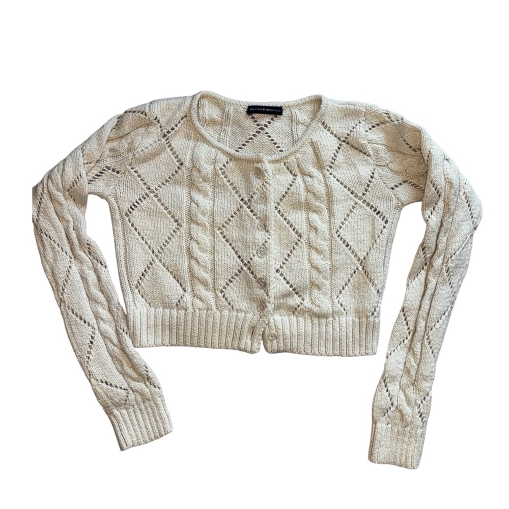 Brandy Melville cream cute aesthetic knit cropped women’s cardigan